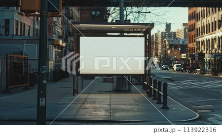 Blank billboard in bus stop. Mockup for advertising banners or design. 113922316