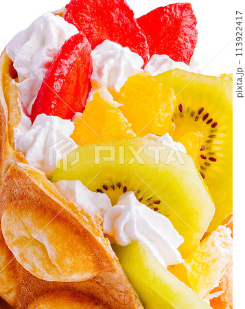 Bubble Waffle with kiwi, and whipped cream strawberry 113922417