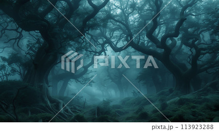 Misty Enchanted Forest at Twilight 113923288