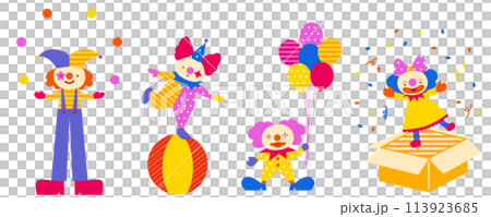 Illustration of four happy clowns, blue Illustration of four happy clowns, blue 113923685