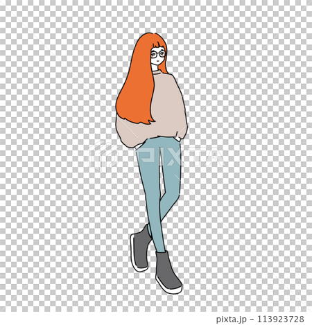 一個戴眼鏡、雙手插在口袋裡的女人 113923728