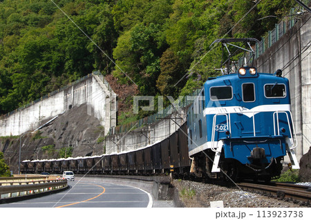 秩父鉄道を走る石灰輸送貨物列車 秩父鉄道を走る石灰輸送貨物列車 113923738