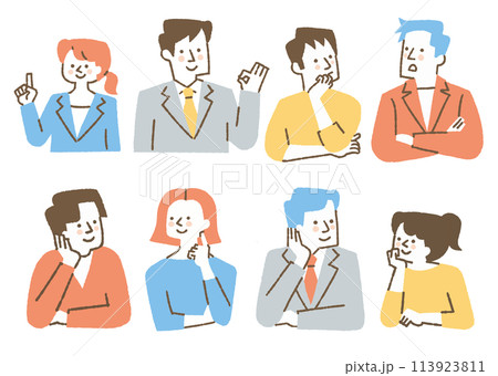 肘をついている人たちのセット_色 肘をついている人たちのセット_色 113923811