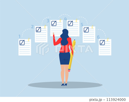 Work focus, woman manage priority task document...のイラスト素材 [113924000 ...