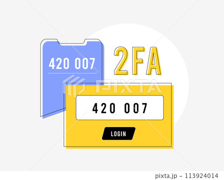 Two-Factor Authentication concept. 2FA security illustration, login verification methods, secure access, multi-factor authentication, digital security and protecting accounts 113924014