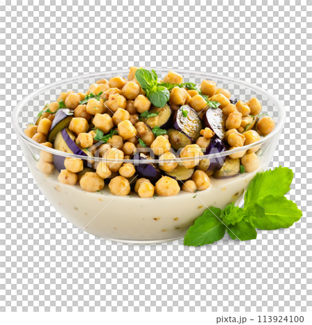 Roasted eggplant and chickpea salad with roasted eggplant chickpeas and fresh mint tossed in a 113924100