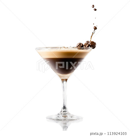 Espresso martini glass elegant and filled with rich creamy coffee cocktail one empty and one 113924103