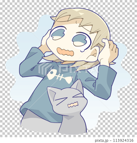 あわてる女性と猫 あわてる女性と猫 113924316