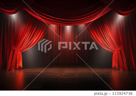 赤いドレープカーテンの舞台 113924736
