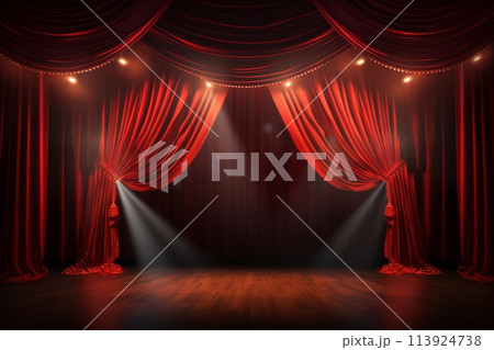 赤いドレープカーテンの舞台 113924738