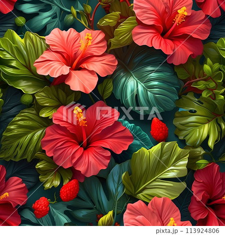 Seamless Patterns hibiscus. 113924806