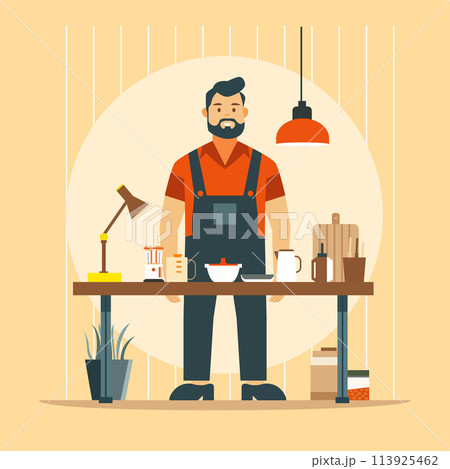 Happy Father Day Celebration with Character of Dad Working as Chef with Smile Expression 113925462