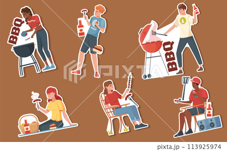Picnic stickers in flat design 113925974