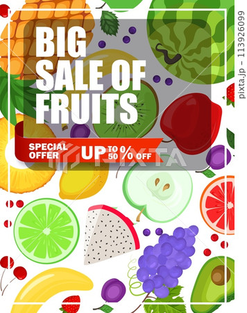 Big sale of fruit special offer with 50 percent off advertising cover 113926099