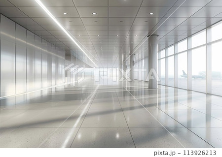 3D rendering of office background, modern business hall with light reflection on the floor, airport for background. 113926213
