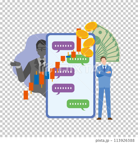 SNSでの投資詐欺のイメージイラスト SNSでの投資詐欺のイメージイラスト 113926388