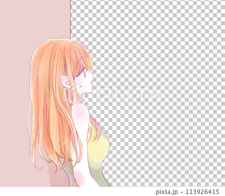 壁際に立つ女性　ネガティブ 113926415