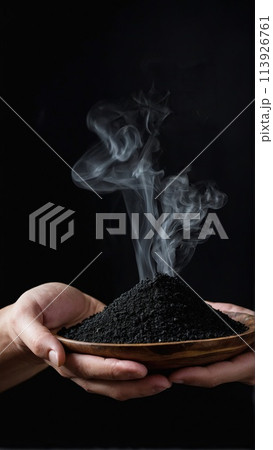 Wood ash (Shahtoot) on a black background. 113926761