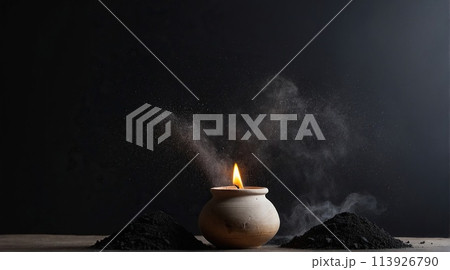 Wood ash (Shahtoot) on a black background. 113926790