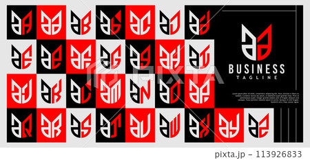 Luxury abstract shield lowercase letter A AA logo design set 113926833