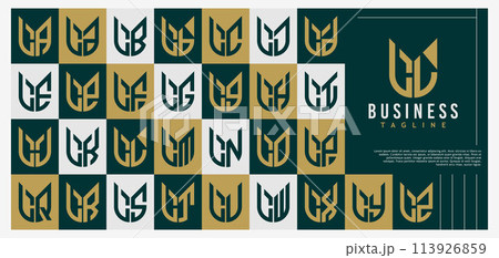 Curve line shield letter L LL initial logo design bundle 113926859