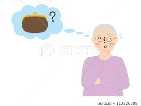 財布がどこにあるか分らない高齢女性 113926889