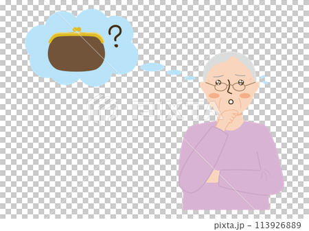 財布がどこにあるか分らない高齢女性 113926889