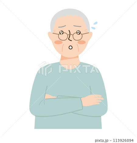 腕を組んで困惑する男性 113926894