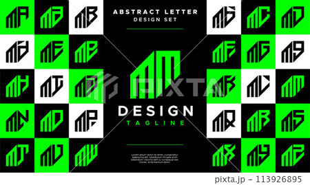 Modern sharp line abstract letter M MM logo bundle 113926895