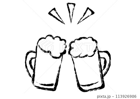 シンプルな筆タッチのビールジョッキのイラスト 113926986