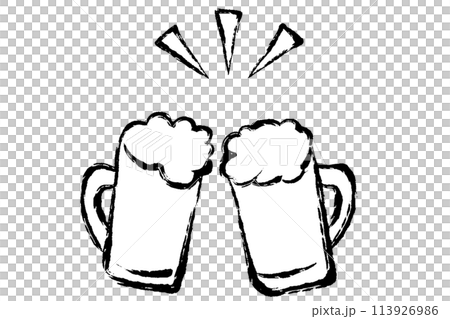 シンプルな筆タッチのビールジョッキのイラスト 113926986