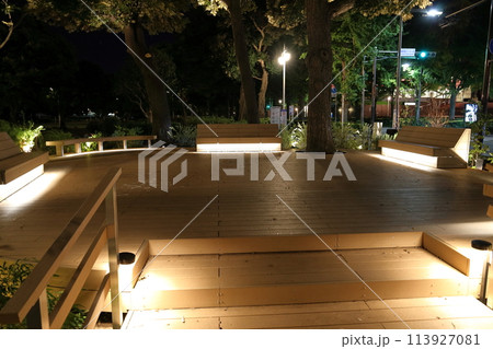 山下公園の遊歩道 夜景 神奈川県横浜市 113927081