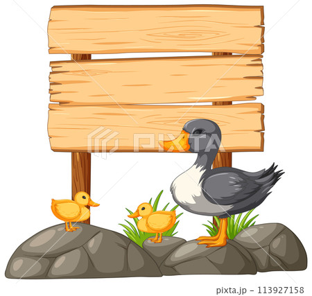 Duck Family by the Wooden Sign Duck Family by the Wooden Sign 113927158