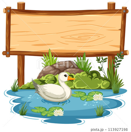 Serene Duck by the Wooden Sign Serene Duck by the Wooden Sign 113927198