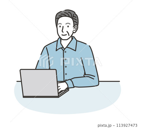 パソコンをするシニア男性のイラスト パソコンをするシニア男性のイラスト 113927473