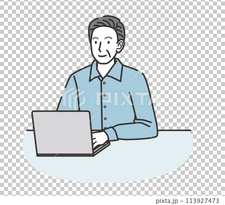 パソコンをするシニア男性のイラスト パソコンをするシニア男性のイラスト 113927473