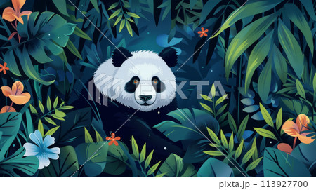 Cute Giant Panda Sitting in Forest Cute Giant Panda Sitting in Forest 113927700
