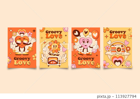Hand drawn groovy love cards 113927794