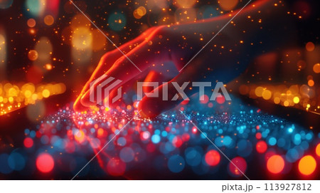 hand on tablet digital illumination 113927812