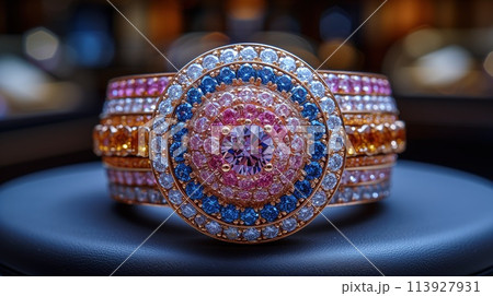 ring with a sparkling precious stones 113927931