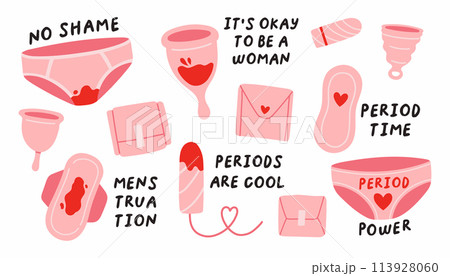 menstruation Menstruation lettering set. Menstrual cycle...のイラスト素材 [113928060] - PIXTA