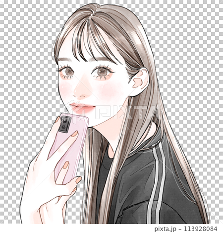 A woman holding a smartphone A woman holding a smartphone 113928084