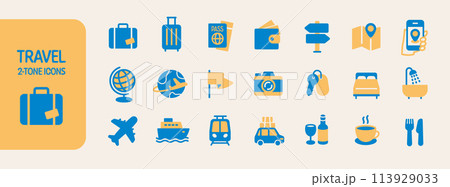 旅行・ホテルのツートンアイコンセット 旅行・ホテルのツートンアイコンセット 113929033