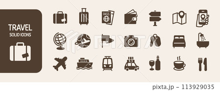 旅行・ホテルのソリッドアイコンセット 旅行・ホテルのソリッドアイコンセット 113929035