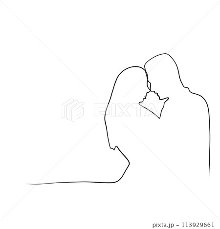 Continuous drawing of lines. Line art of kissing lovers. Continuous line drawing. Vector minimalistic 113929661