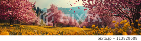 Beautiful spring landscape with blooming...のイラスト素材 [113929689] - PIXTA
