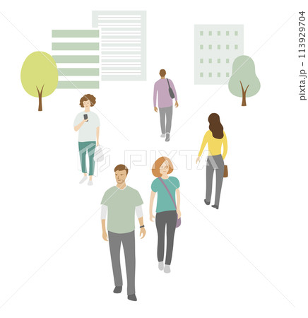 街を歩く人々のイラスト 街を歩く人々のイラスト 113929704