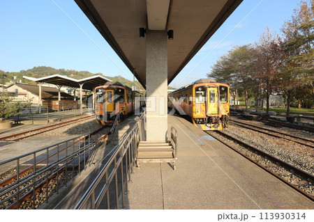 台湾　集集線の列車交換 113930314