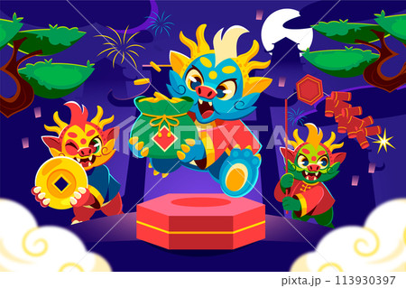Flat Chinese new year illustration 113930397