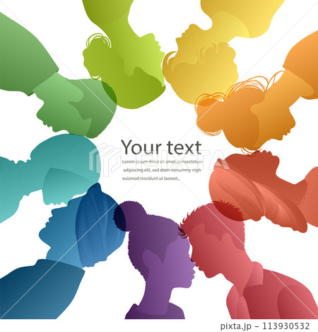 Silhouettes in circle of Men and Women from Various Cultures. People Diversity. Anti-racism Concept for Racial Equality. Social Inclusion. Gender Equality. Multicultural Society. Community Silhouettes in circle of Men and Women from Various Cultures. People Diversity. Anti-racism Concept for Racial Equality. Social Inclusion. Gender Equality. Multicultural Society. Community 113930532